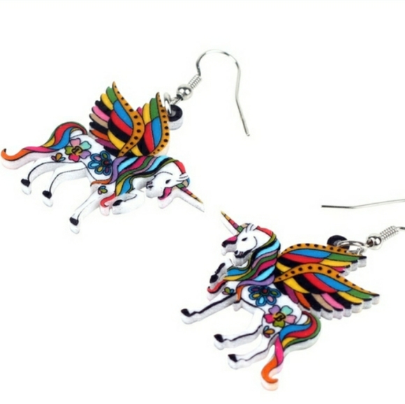 ACRYLIC Earrings Rainbow Unicorn Pegasus Pegacorn - Picture 4 of 6
